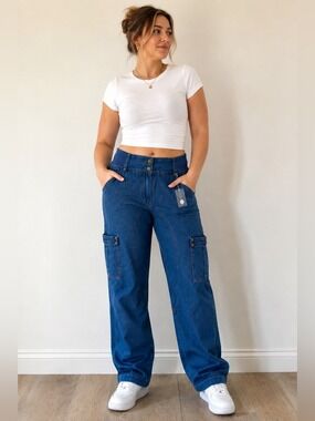 Woman Within Blue Denim Cargo Jeans